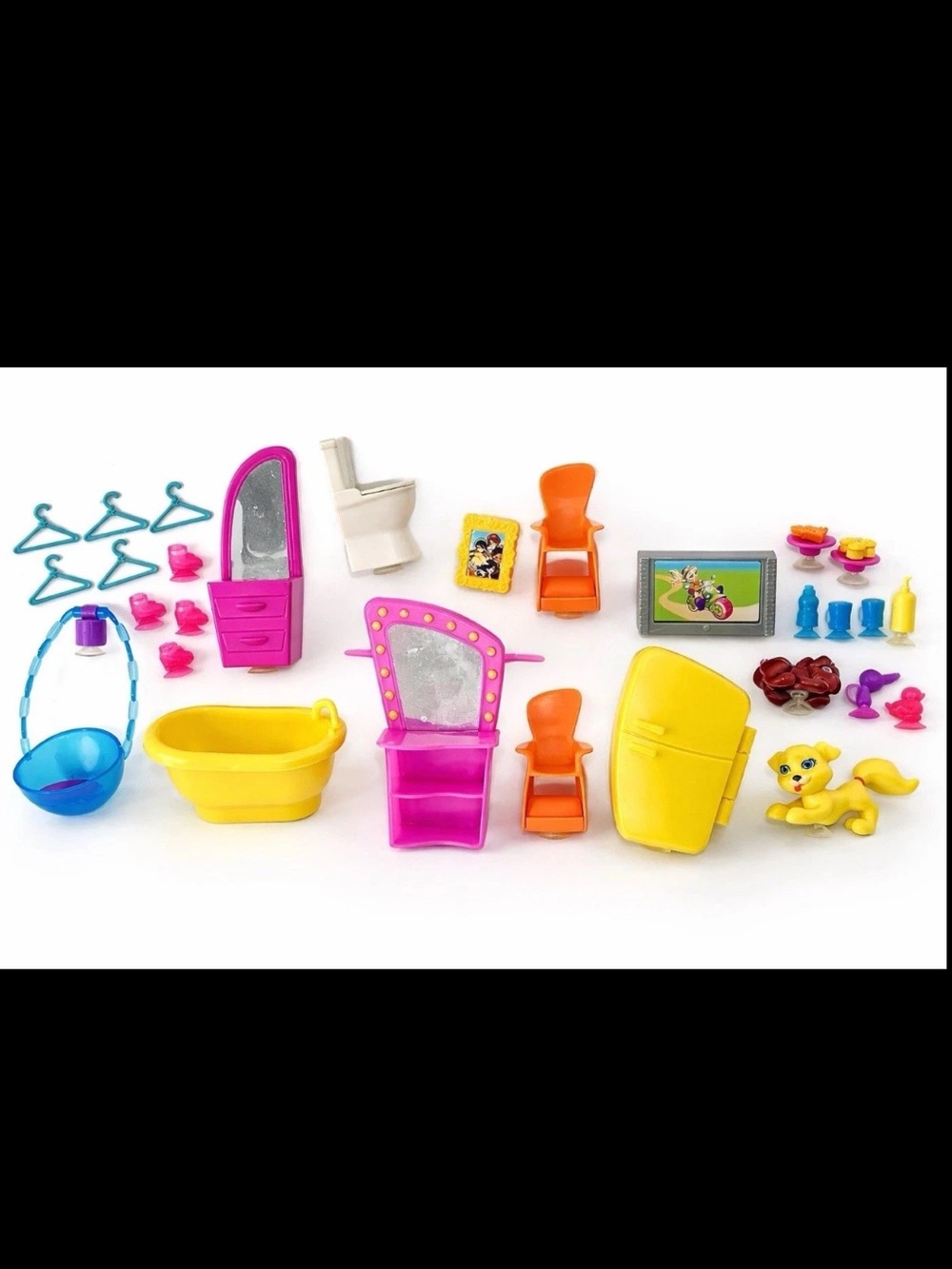 Lot Polly Pocket Doll Wall Party Furniture Accessories Pets Cat Dog Suction Cups